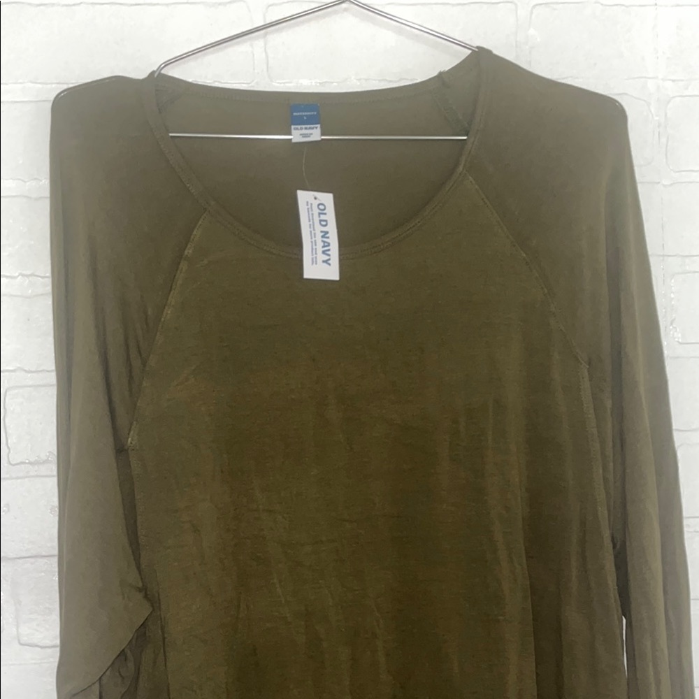 Old Navy Maternity Long Sleeve Shirt Scoop Neck Green Large Casual Layering NWT - Picture 3 of 6